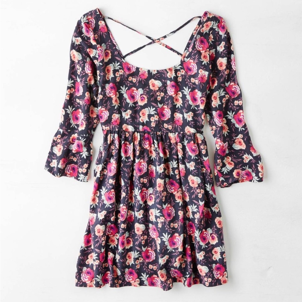 American Eagle Floral Open-Back Boho Mini Dress